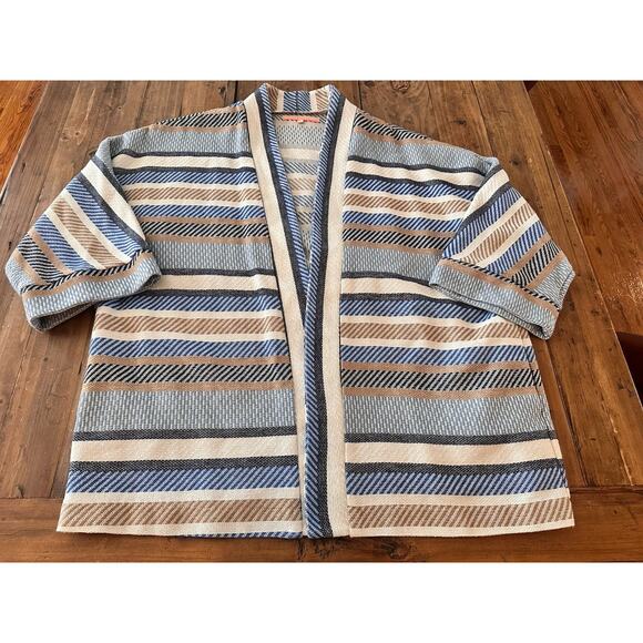 Vilagallo Open Front Cardigan Sweater Size Large (44) Stripped Knit Coverup - Picture 1 of 16